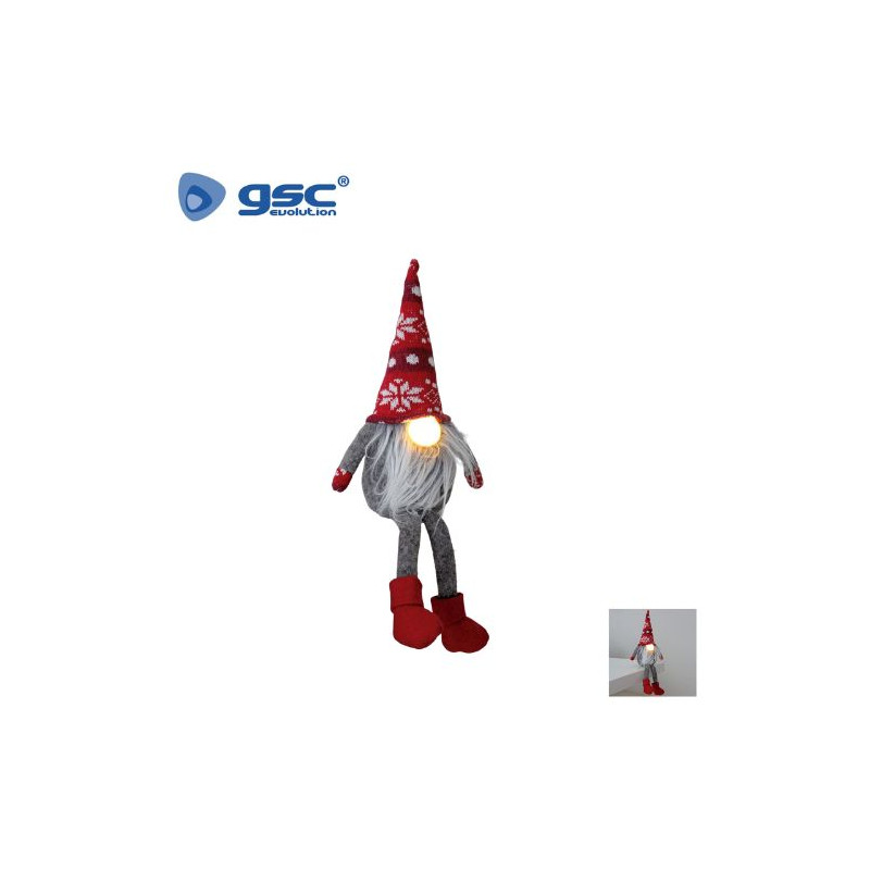 Gnomo de navidad LED con piernas colgantes Dremth 41cm Funciona a pilas Rojo y gris GSC C1/48