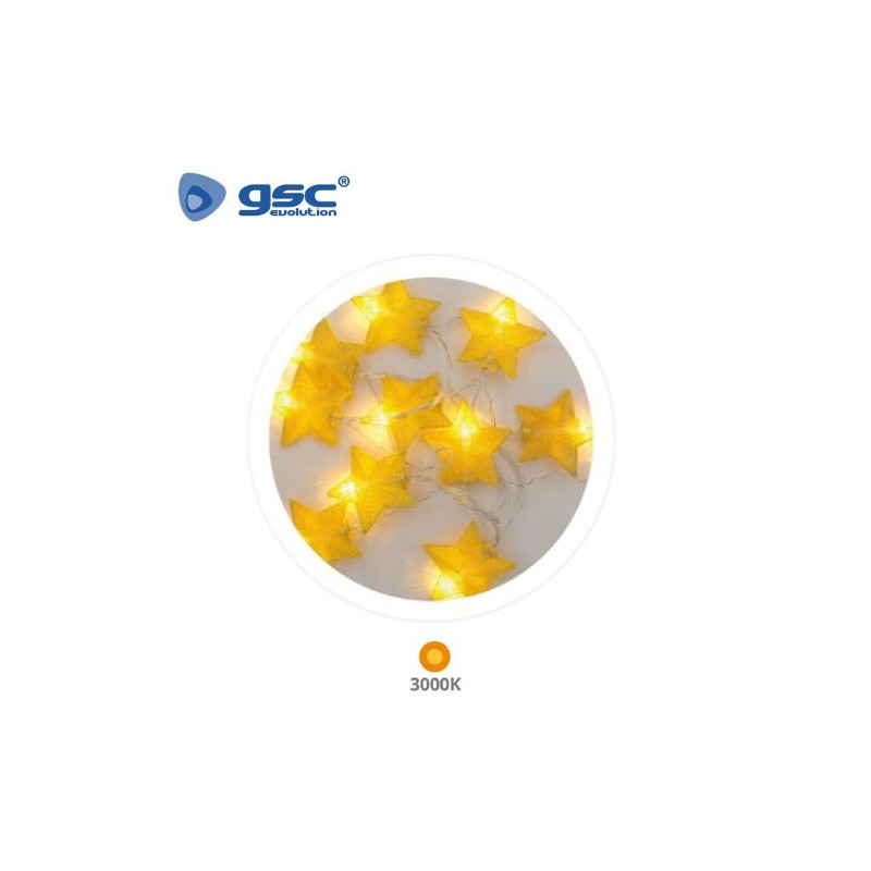 Guirnalda LED Decorativa 1,35m 10 Leds Estrellas Doradas 3000K Funciona a pilas IP20 GSC C1/10
