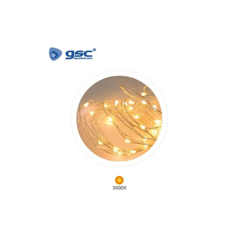 Guirnalda LED Decorativa Alambre 1,9m 3000K Funciona a pilas IP20 GSC C1/100