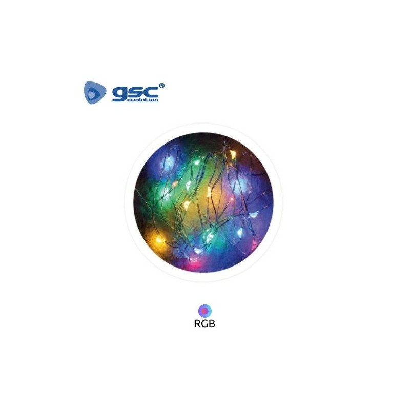 Guirnalda LED Decorativa Alambre Transparente 4,9m RGB 8 Funciones Funciona a pilas IP20 GSC C1/100