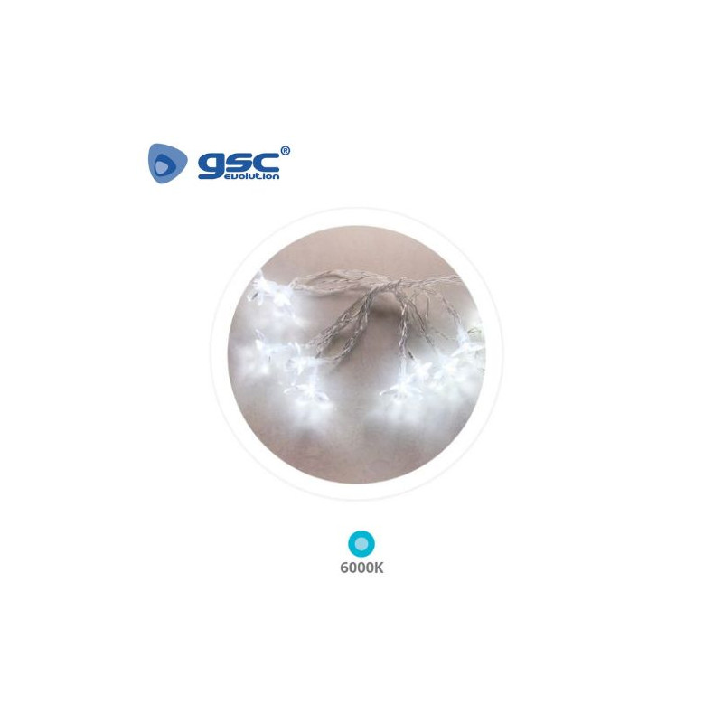 Guirnalda LED Decorativa 1,35m 10 Leds Flores Transparentes 6000K Funciona a pilas IP20 GSC C1/10