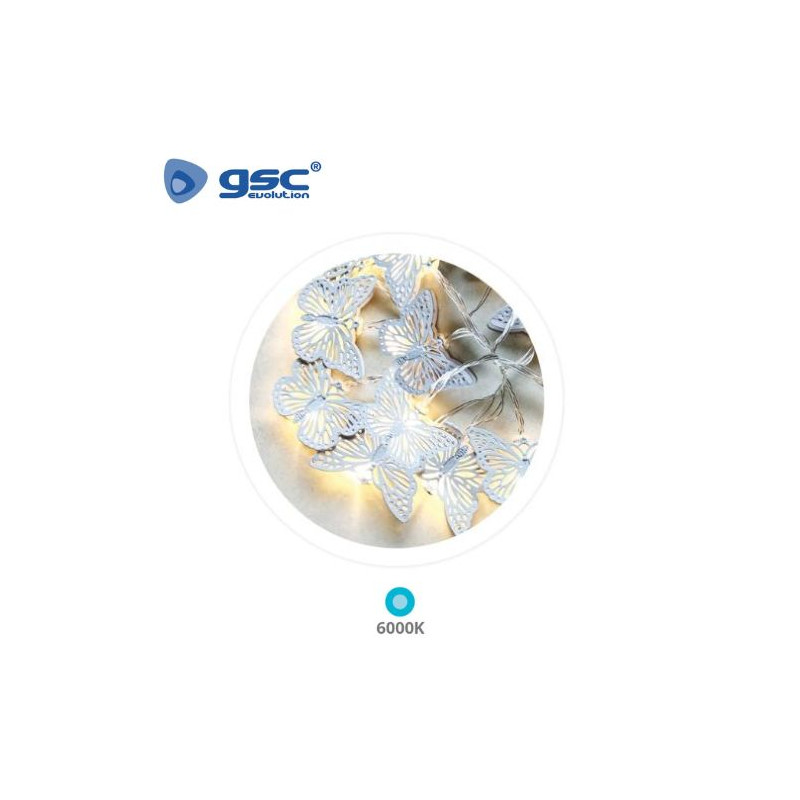 Guirnalda LED Decorativa 1,35m 10 Leds Mariposas Blancas 6000K Funciona a pilas IP20 GSC C1/10
