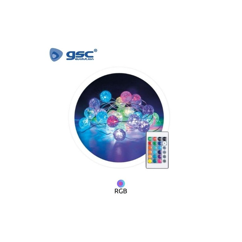 Guirnalda LED Decorativa 3m 30 Leds Bolas Multicolor RGB USB con mando IP44 GSC C1/50