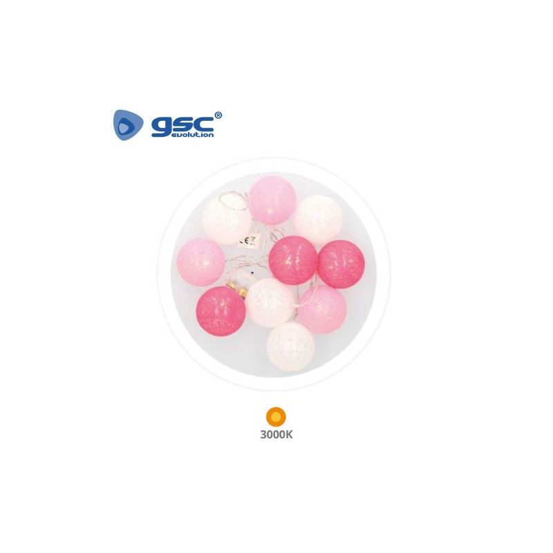Guirnalda LED Decorativa 1,35m 10 Leds Bolas Rosas 3000K Funciona a pilas IP20 GSC C1/10