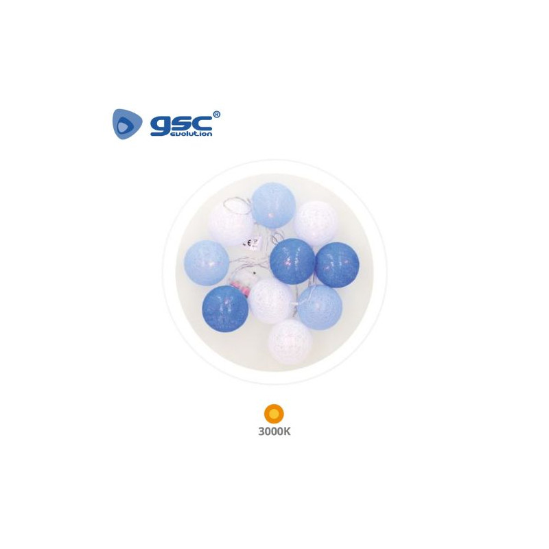 Guirnalda LED Decorativa 1,35m 10 Leds Bolas Azules 3000K Funciona a pilas IP20 GSC C1/10