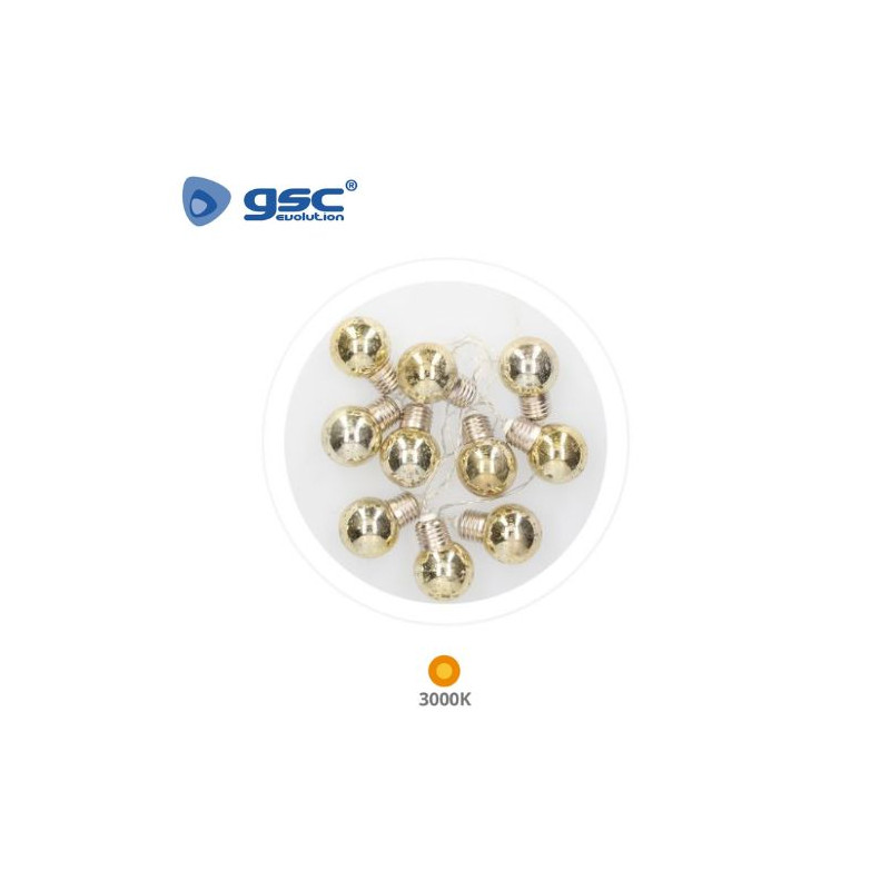 Guirnalda LED Decorativa 1,35m 10 Leds Bombillas Doradas 3000K Funciona a pilas IP20 GSC C1/10