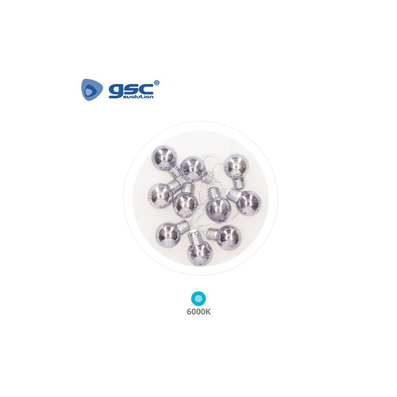 Guirnalda LED Decorativa 1,35m 10 Leds Bombillas Plateadas 6000K Funciona a pilas IP20 GSC C1/10