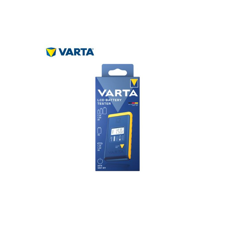 Comprobador Pilas AA, AAA, C, D y 9V con pantalla LCD, funciona con 2 pilas LR44 incluidas VARTA