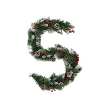 Guirnalda efecto nieve con acebo y piñas Dusia 1,5M 100 ramas