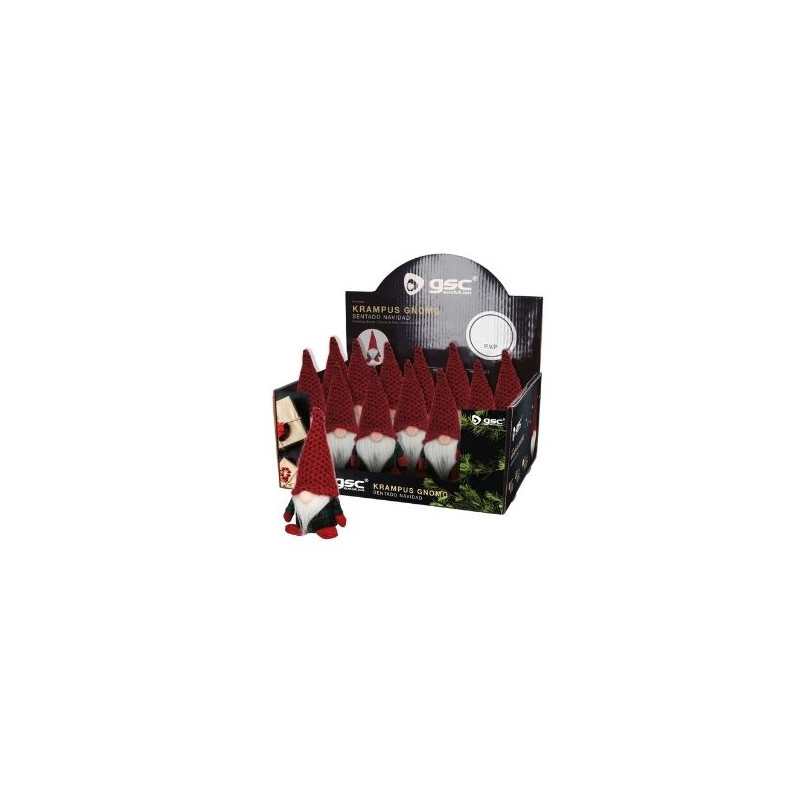 Gnomo de navidad sentado Krampus 17cm Rojo y verde - 12u caja exp