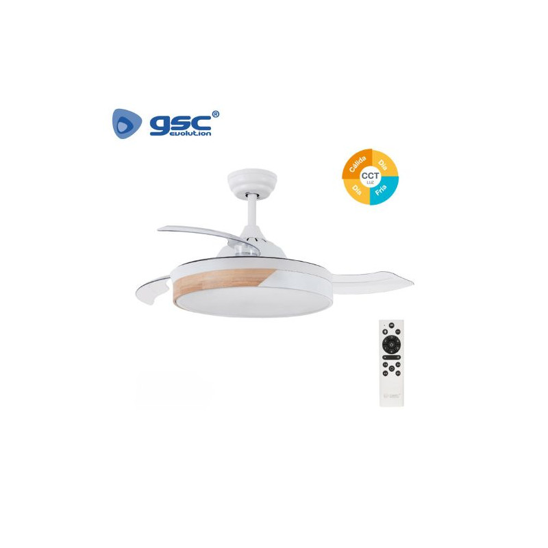 Ventilador de techo CCT Tono luz ajustable y mando 19W Diámetro 107cm 3 aspas Blanco Likasi GSC