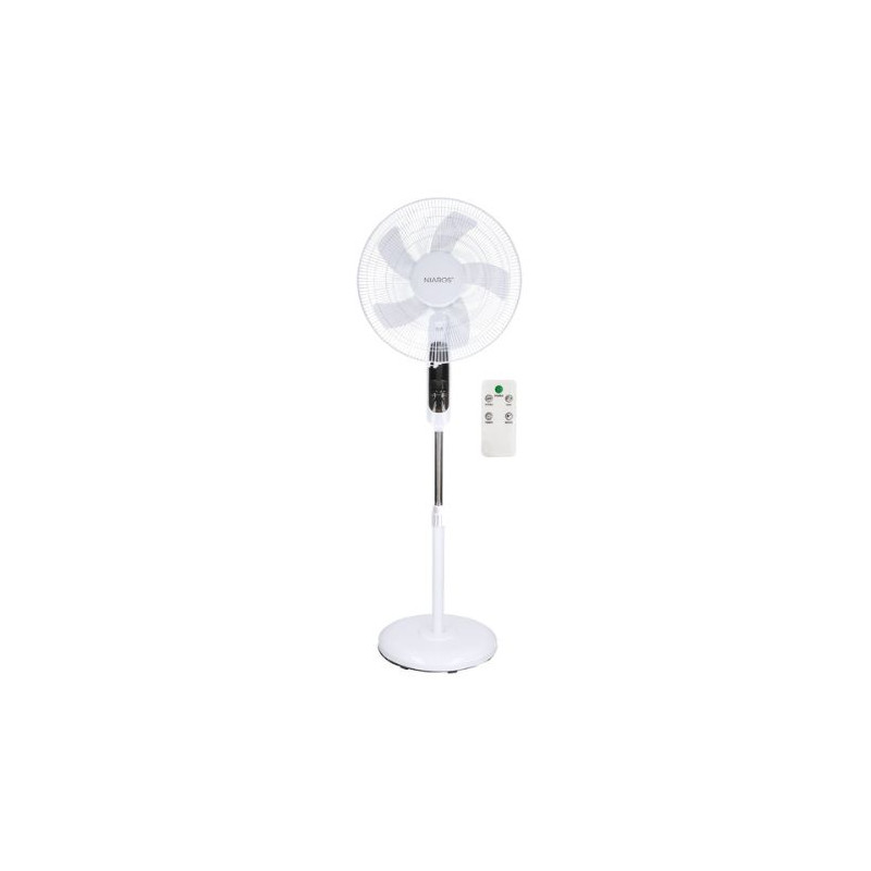 Ventilador de pie con mando y temporizador 50W Diámetro 43cm Blanco Lungra NIAROS