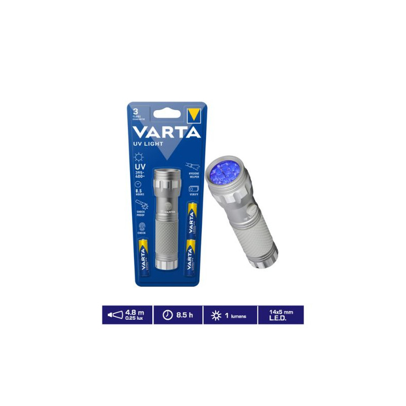 Linterna LED UV Light Ultravioleta 1Lm (Funciona con 3 pilas AAA incluidas) VARTA
