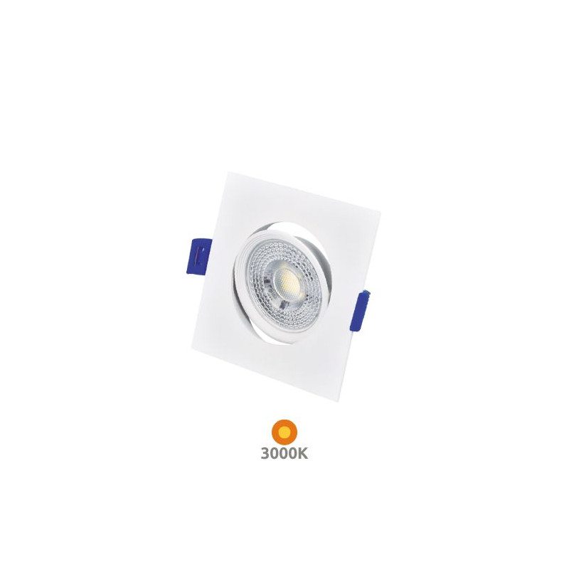 Aro cuadrado basculante Blanco LED 7w 3000K 600Lm 85x85mm empotramiento 70mm diámetro Cumbo GSC