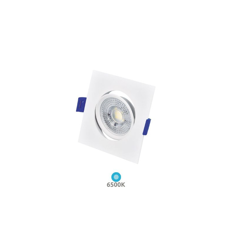 Aro cuadrado basculante Blanco LED 7w 6500K 600Lm 85x85mm empotramiento 70mm diámetro Cumbo GSC