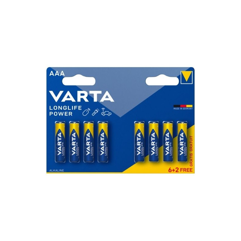 Pila Alcalina AAA LR03 1,5v Longlife Power Blíster 6+2 pilas VARTA