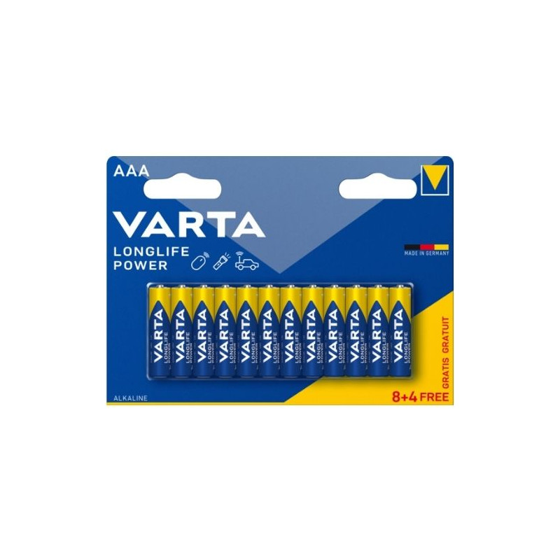 Pila Alcalina AAA LR03 1,5v Longlife Power Blíster 8+4 pilas VARTA