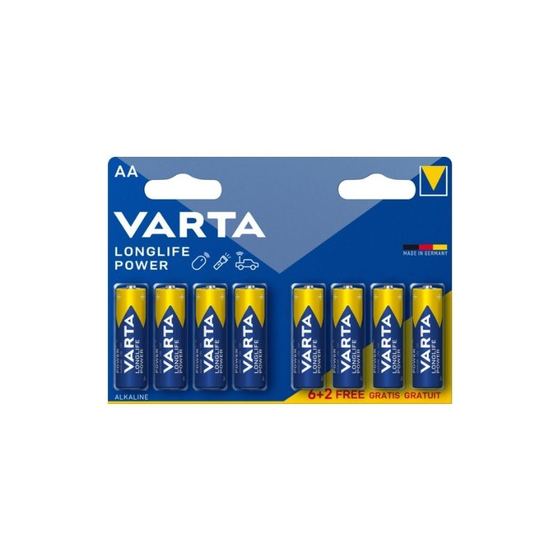 Pila Alcalina AA LR06 1,5v Longlife Power Blíster 6+2 pilas VARTA