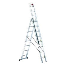 Escalera ALUMINIO trasformable 3 tramos 12+12+12 peldaños 3,5m plegada 10,2m extend. EURO SVELT