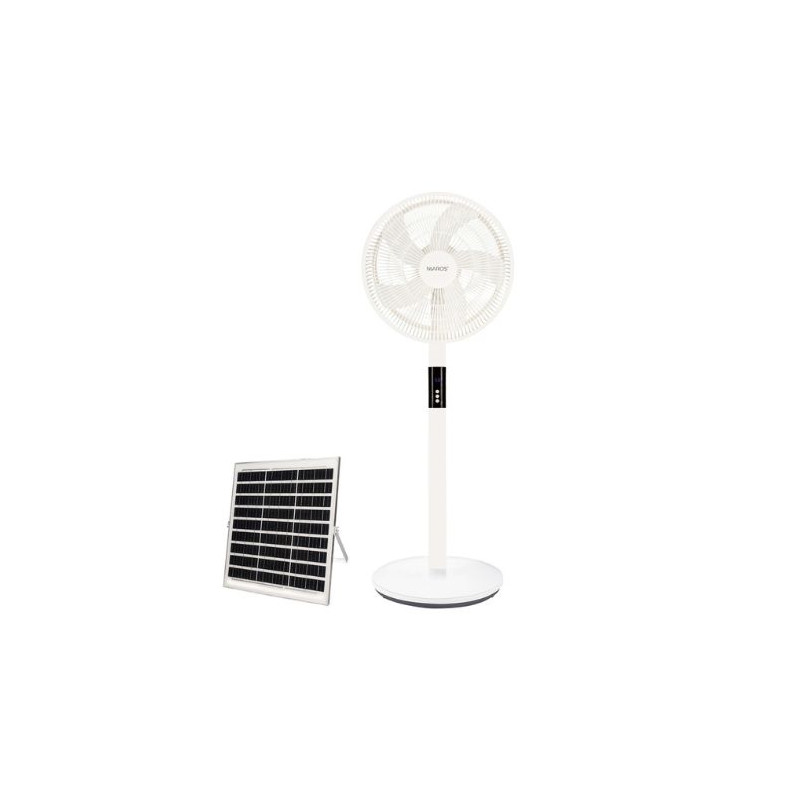 Kit ventilador de pie y panel solar con mando Diámetro 39cm 15W motor DC Blanco Sanluri NIAROS