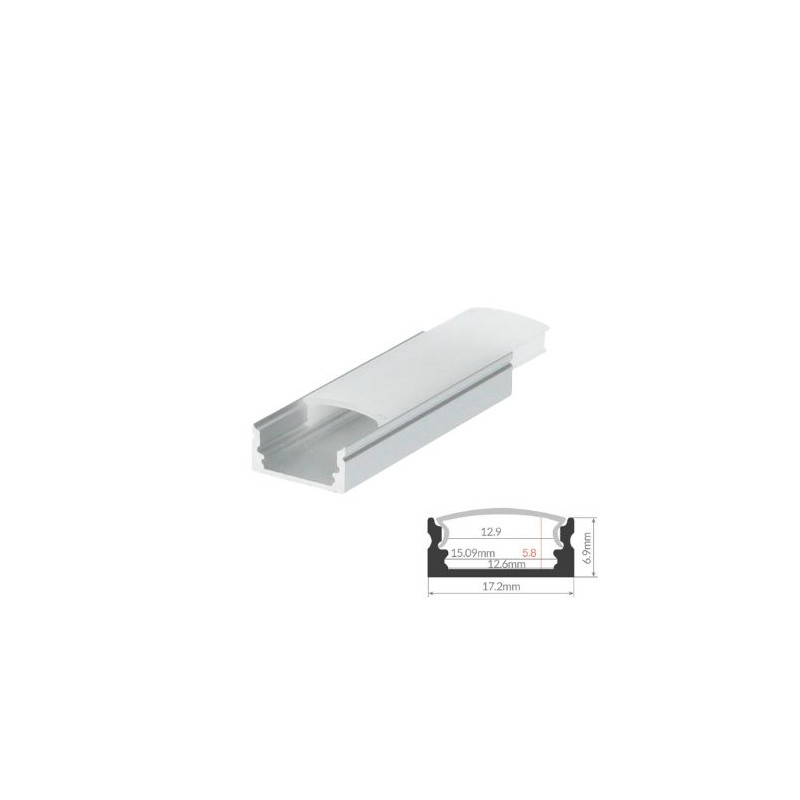 Perfil de aluminio 2m traslúcido Superficie para tiras LED hasta 12mm Gris GSC