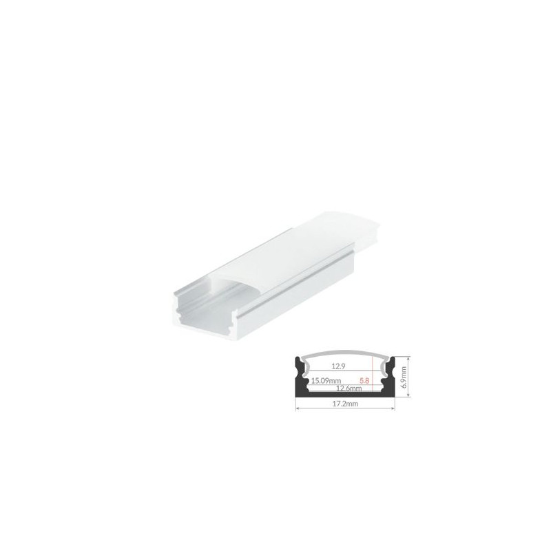 Perfil de aluminio 2m traslúcido Superficie para tiras LED hasta 12mm Blanco GSC